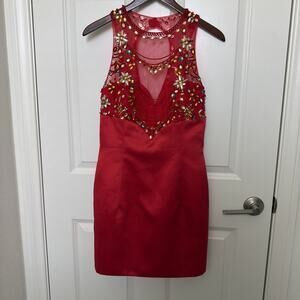 Women’s Size 6 Short Formal Dress Red Prom Homecoming Sleeveless Embellished
